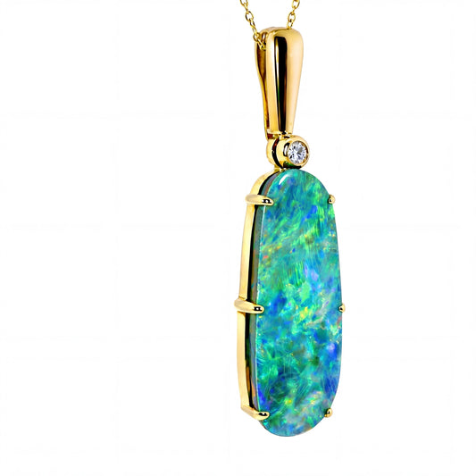 Doublet Opal Pendant in 9K Yellow Gold - Multicolour - Australian Opal Cutters and Pearl Divers