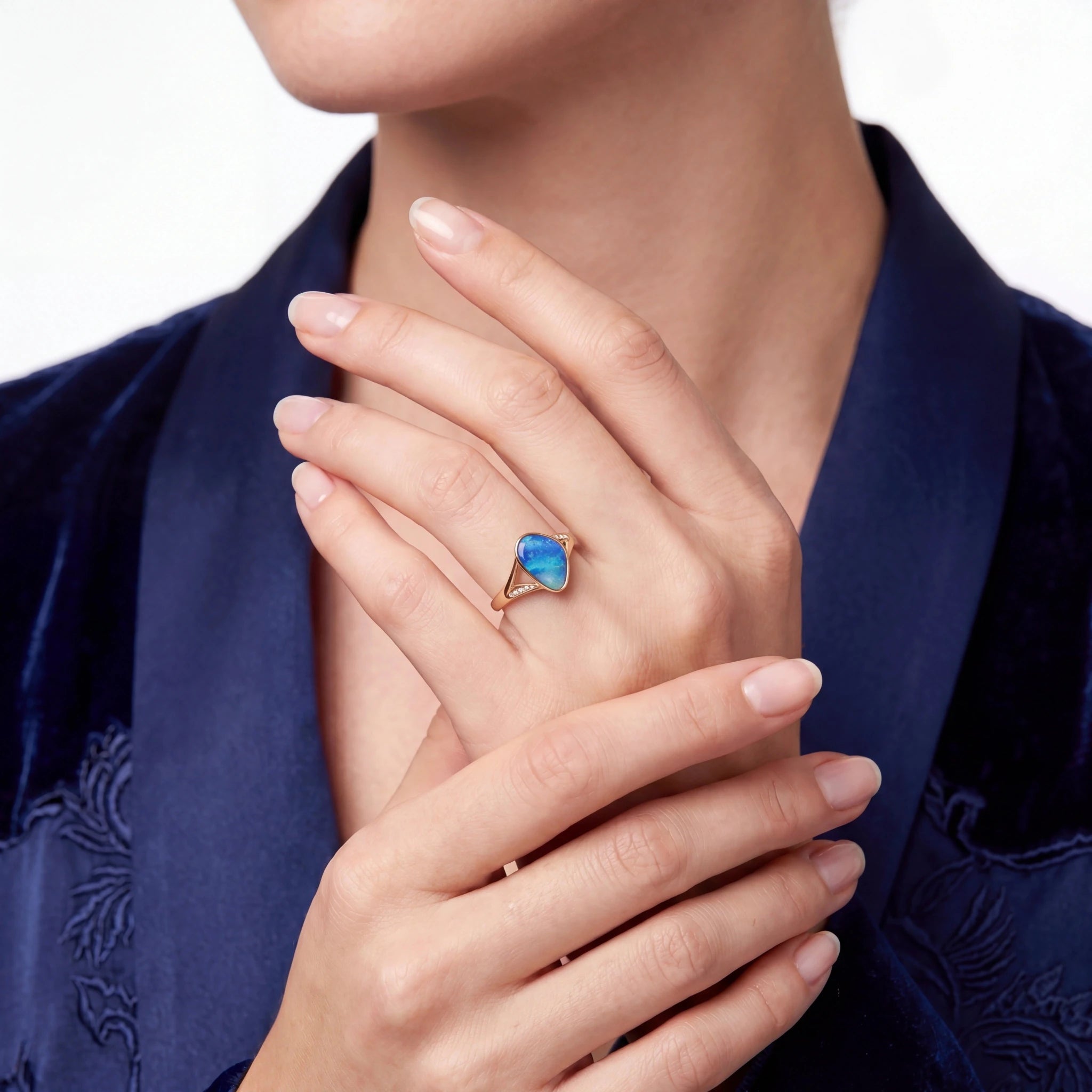 Doublet Opal Ring in 14K Yellow Gold - Green-Blue - Australian Opal Cutters and Pearl Divers