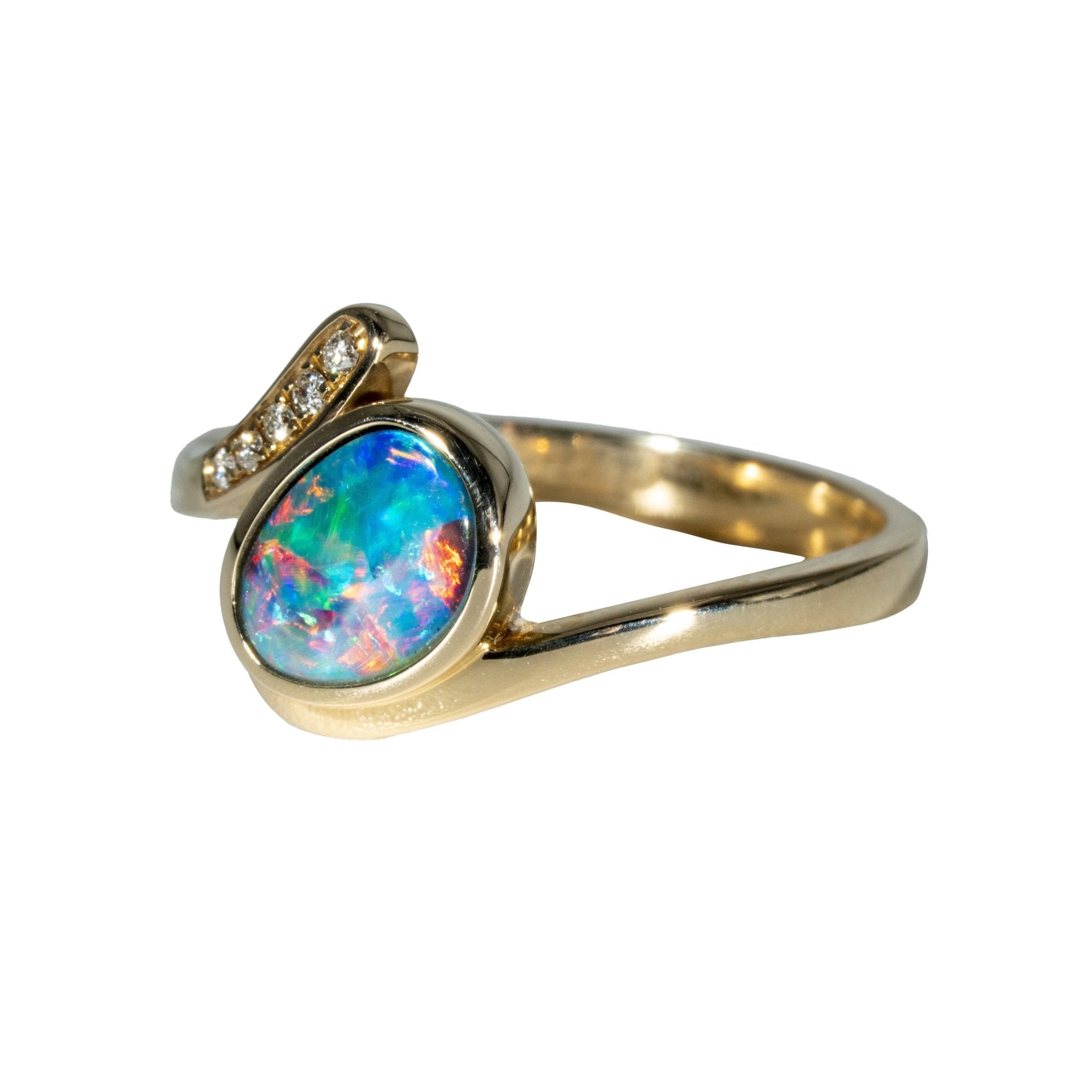 Doublet Opal Ring in 14K Yellow Gold - Multicolour - Australian Opal Cutters and Pearl Divers