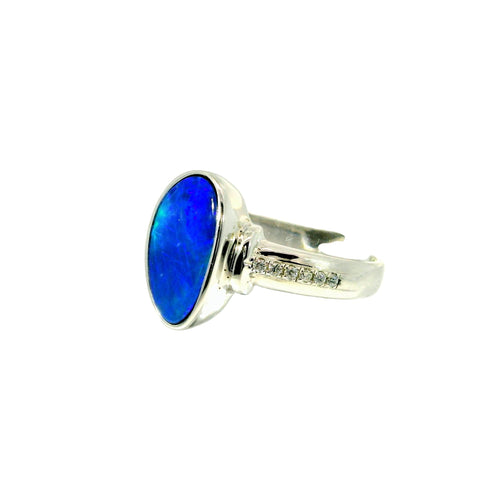 Doublet Opal Ring in 925 Sterling Silver - Green and Blue - Australian Opal Cutters and Pearl Divers