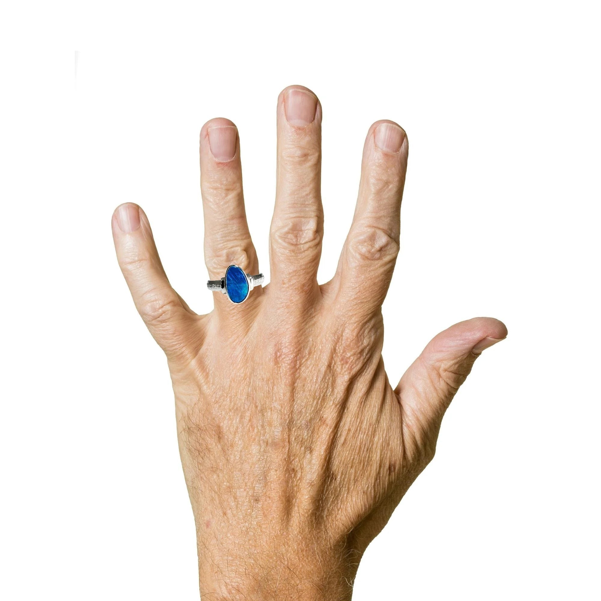Doublet Opal Ring in 925 Sterling Silver - Green and Blue - Australian Opal Cutters and Pearl Divers