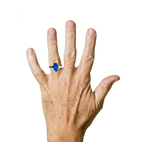 Doublet Opal Ring in 925 Sterling Silver - Green and Blue - Australian Opal Cutters and Pearl Divers