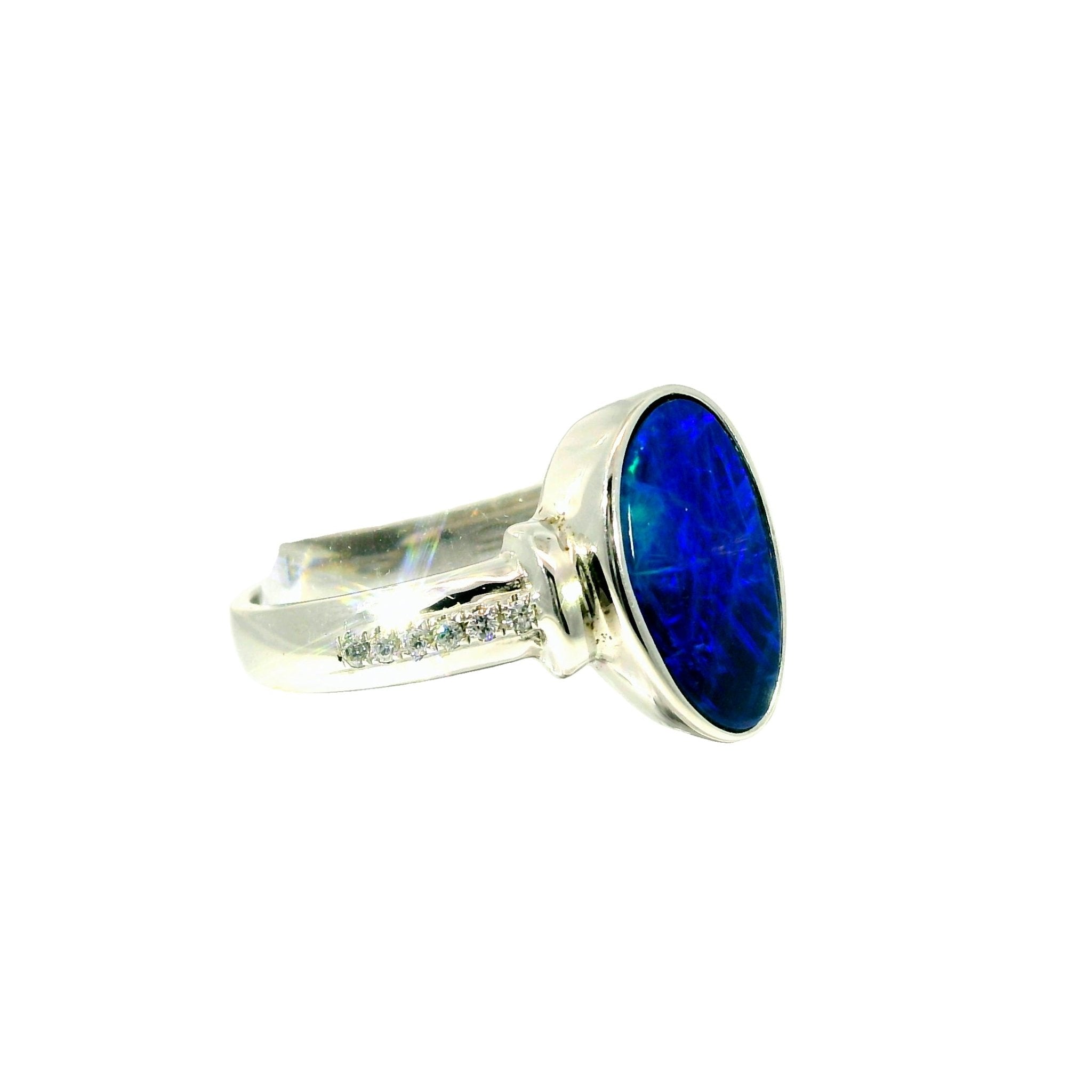 Doublet Opal Ring in 925 Sterling Silver - Green and Blue - Australian Opal Cutters and Pearl Divers
