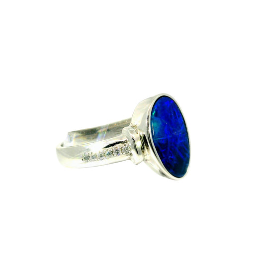 Doublet Opal Ring in 925 Sterling Silver - Green and Blue - Australian Opal Cutters and Pearl Divers