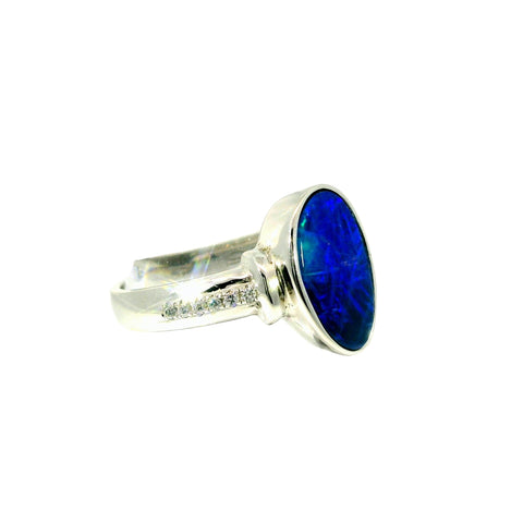 Doublet Opal Ring in 925 Sterling Silver - Green and Blue - Australian Opal Cutters and Pearl Divers