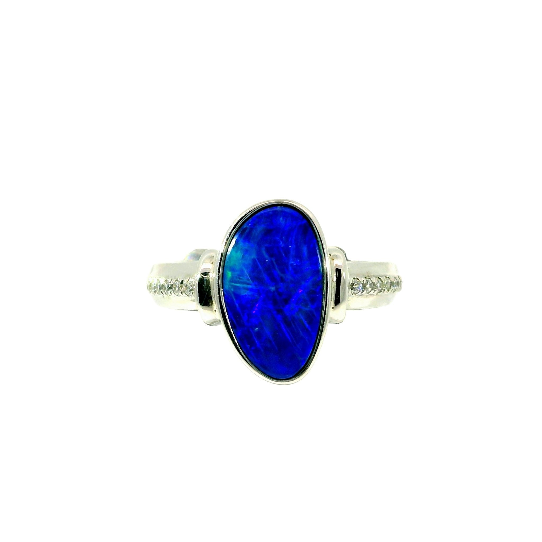 Doublet Opal Ring in 925 Sterling Silver - Green and Blue - Australian Opal Cutters and Pearl Divers