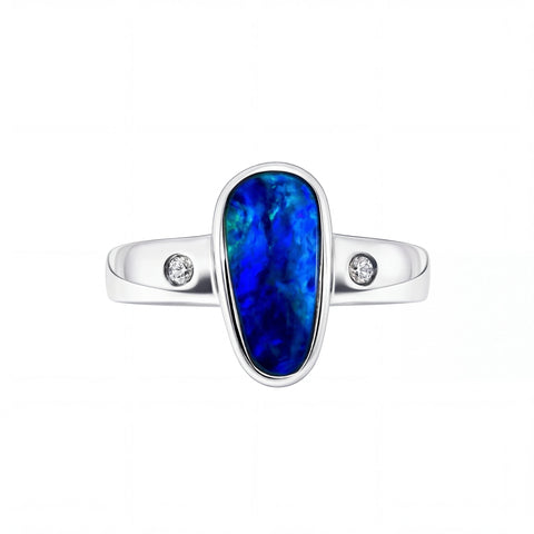 Doublet Opal Ring in 925 Sterling Silver - Green-Blue - Australian Opal Cutters and Pearl Divers