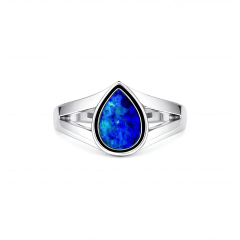 Doublet Opal Ring in 925 Sterling Silver - Green-Blue - Australian Opal Cutters and Pearl Divers