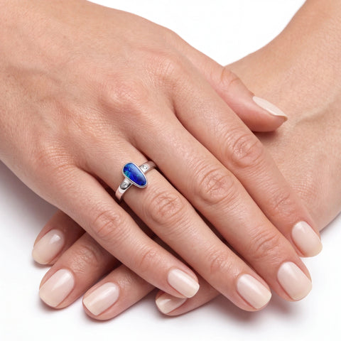 Doublet Opal Ring in 925 Sterling Silver - Green-Blue - Australian Opal Cutters and Pearl Divers