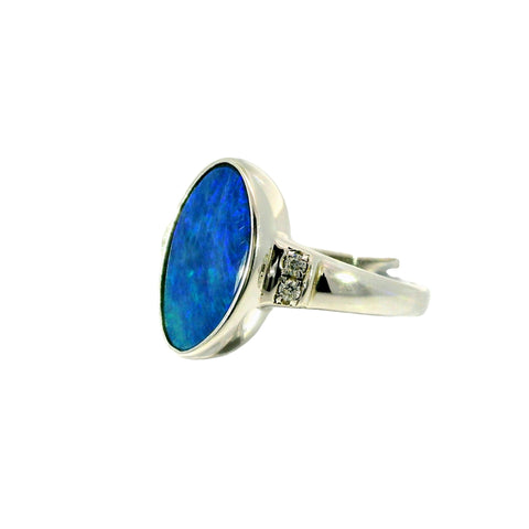 Doublet Opal Ring in 925 Sterling Silver - Green-Blue - Australian Opal Cutters and Pearl Divers