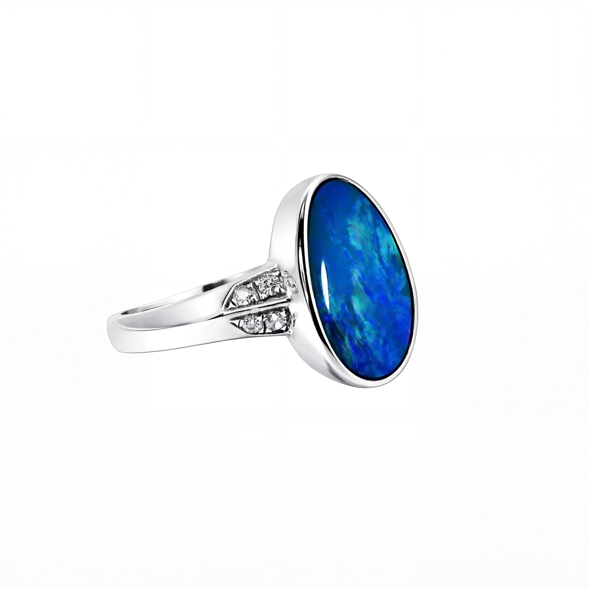 Doublet Opal Ring in 925 Sterling Silver - Green-Blue - Australian Opal Cutters and Pearl Divers