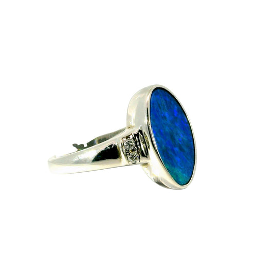 Doublet Opal Ring in 925 Sterling Silver - Green-Blue - Australian Opal Cutters and Pearl Divers