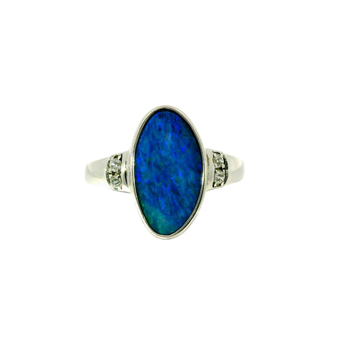Doublet Opal Ring in 925 Sterling Silver - Green-Blue - Australian Opal Cutters and Pearl Divers