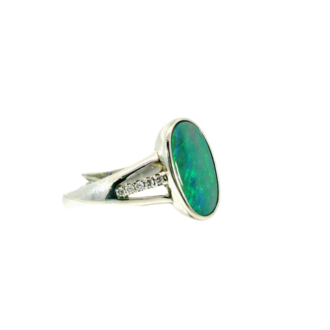 Doublet Opal Ring in 925 Sterling Silver - Multicolour - Australian Opal Cutters and Pearl Divers