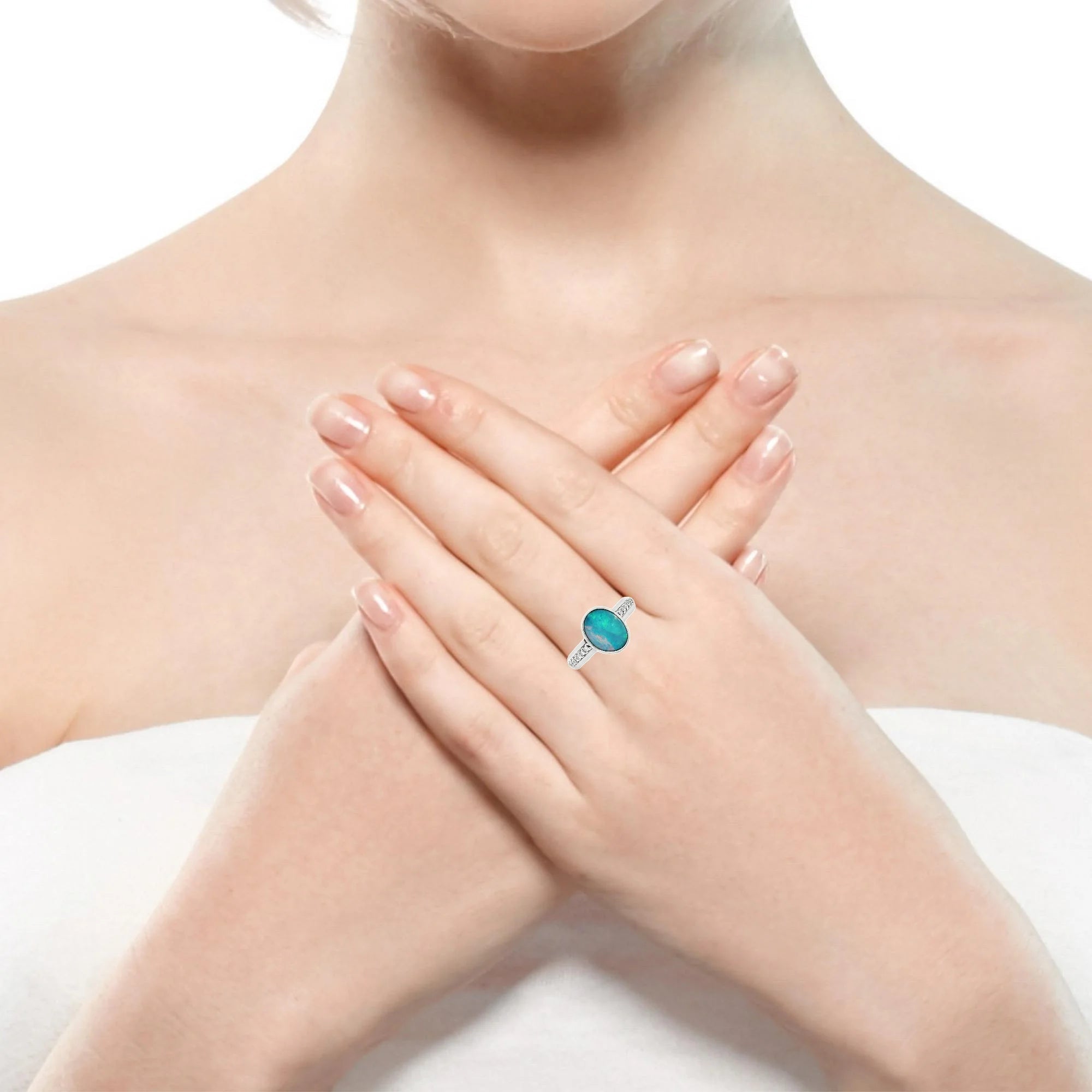 Doublet Opal Ring in 925 Sterling Silver - Multicolour - Australian Opal Cutters and Pearl Divers