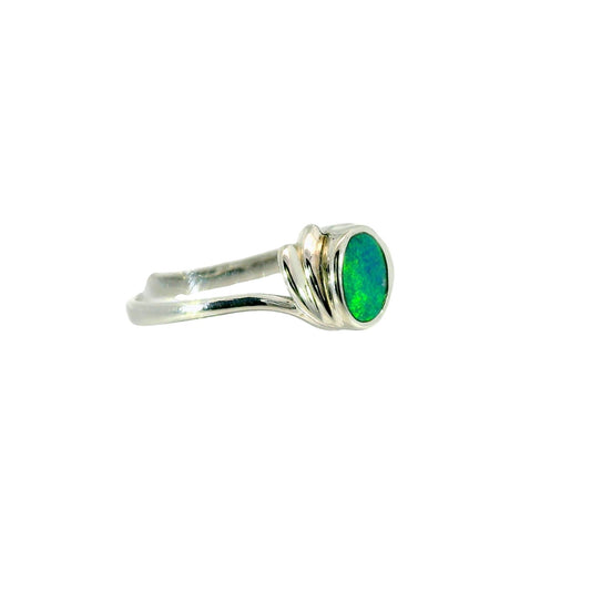 Doublet Opal Ring in 925 Sterling Silver - Multicolour - Australian Opal Cutters and Pearl Divers