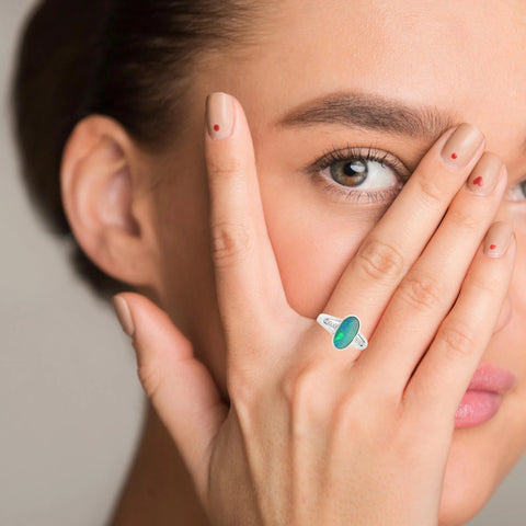 Doublet Opal Ring in 925 Sterling Silver - Multicolour - Australian Opal Cutters and Pearl Divers