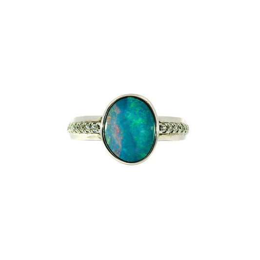 Doublet Opal Ring in 925 Sterling Silver - Multicolour - Australian Opal Cutters and Pearl Divers