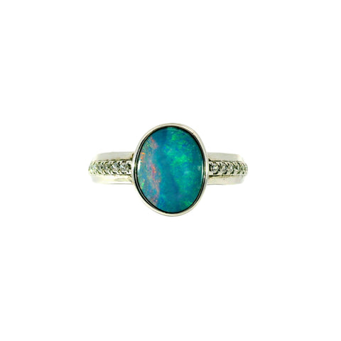 Doublet Opal Ring in 925 Sterling Silver - Multicolour - Australian Opal Cutters and Pearl Divers