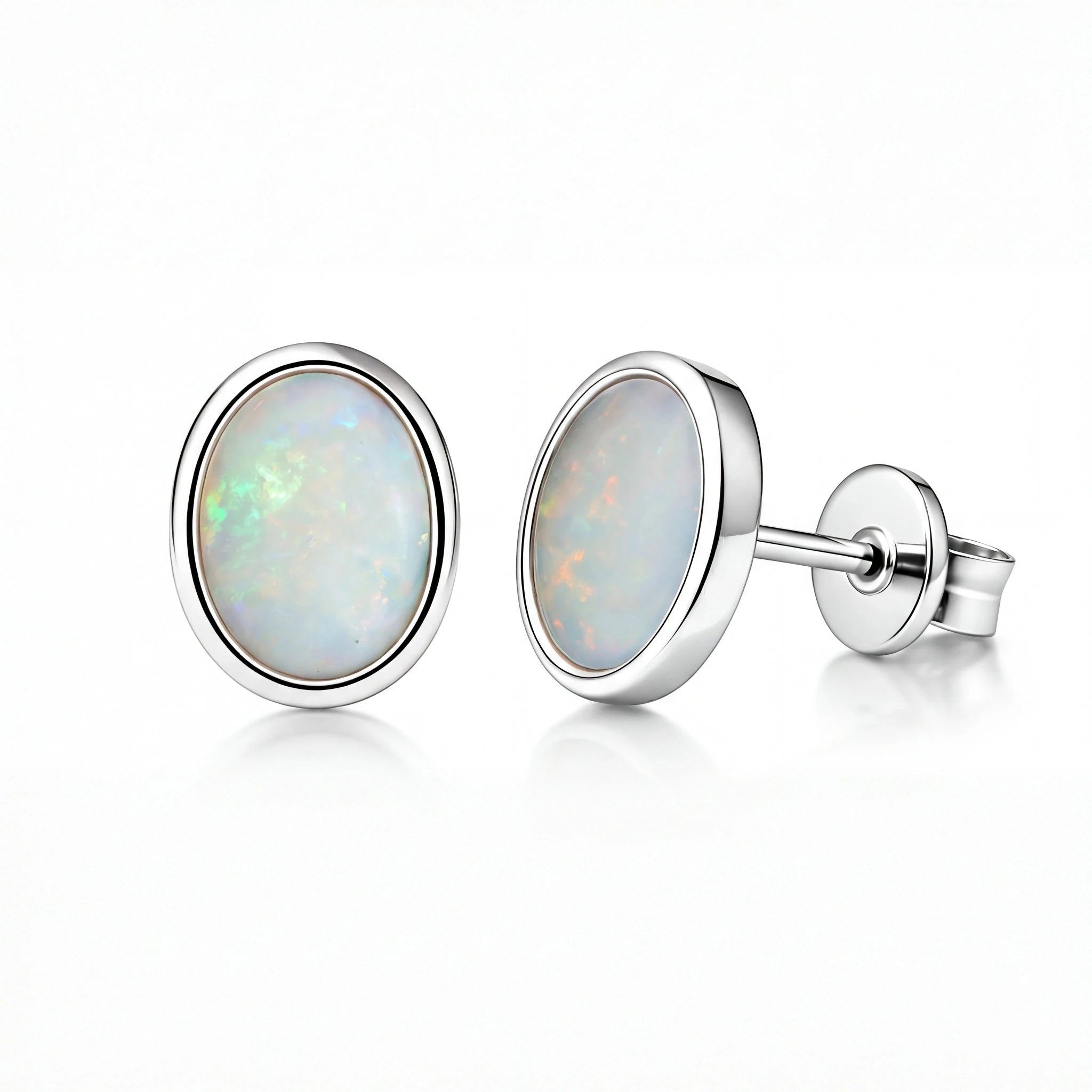 Light Opal Earrings In 925 Sterling Silver - Multicolour - Australian Opal Cutters and Pearl Divers