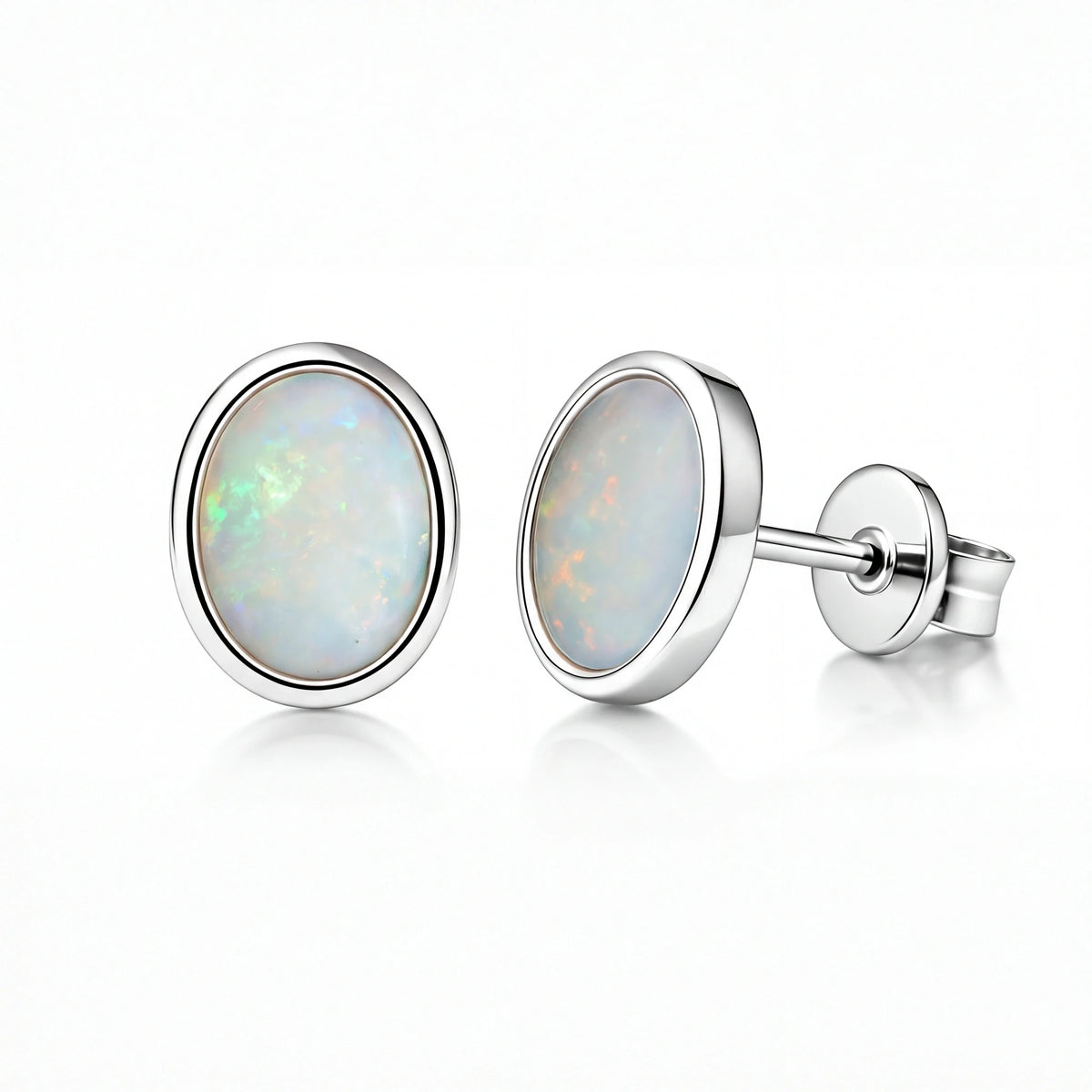 Light Opal Earrings In 925 Sterling Silver - Multicolour - Australian Opal Cutters and Pearl Divers