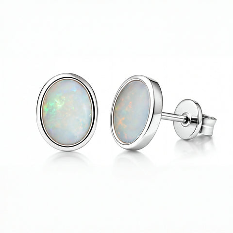 Light Opal Earrings In 925 Sterling Silver - Multicolour - Australian Opal Cutters and Pearl Divers
