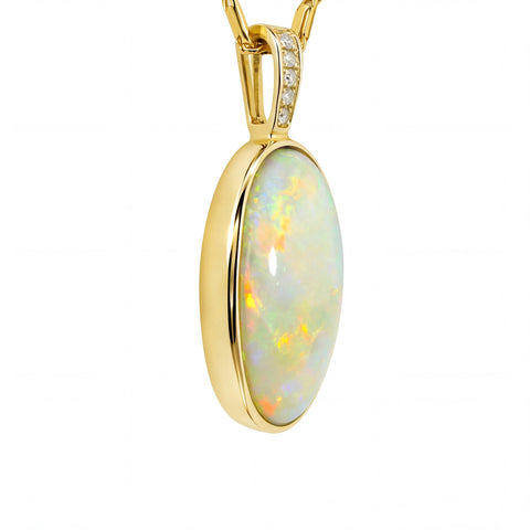Light Opal Pendant In 14k Yellow Gold - Multicolour - Australian Opal Cutters and Pearl Divers