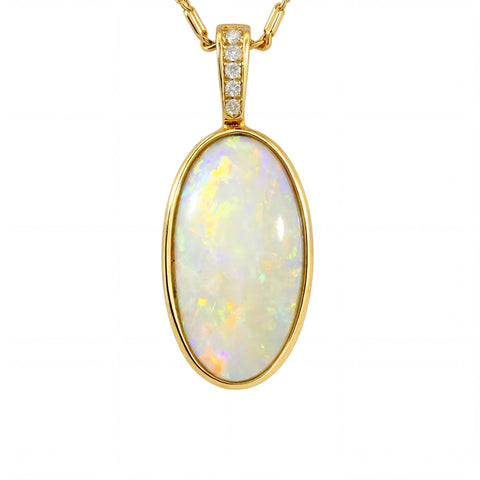 Light Opal Pendant In 14k Yellow Gold - Multicolour - Australian Opal Cutters and Pearl Divers