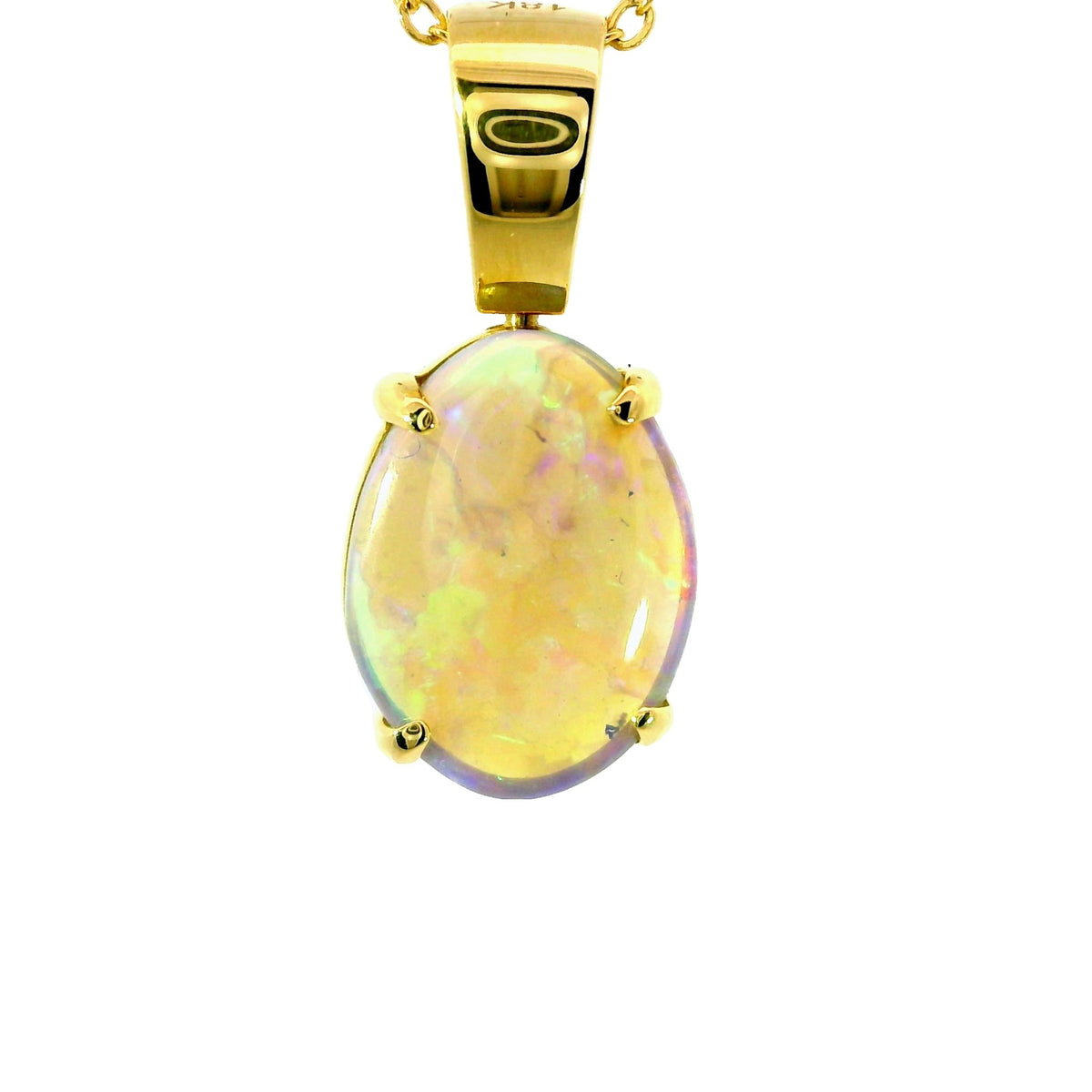 Light Opal Pendant In 18k Yellow Gold - Green and Blue - Australian Opal Cutters and Pearl Divers