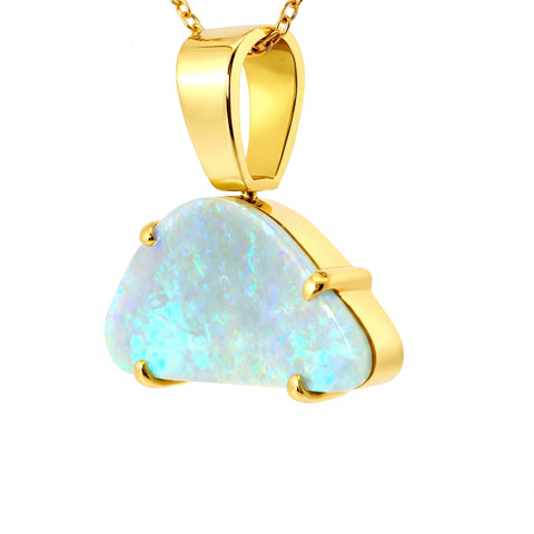 Light Opal Pendant In 18k Yellow Gold - Green-Blue - Australian Opal Cutters and Pearl Divers