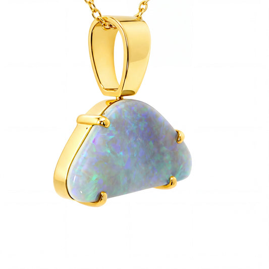 Light Opal Pendant In 18k Yellow Gold - Green-Blue - Australian Opal Cutters and Pearl Divers