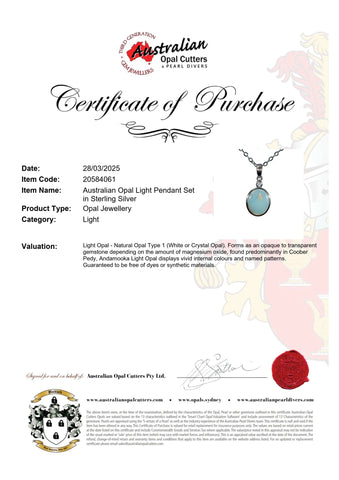 Light Opal Pendant In 925 Sterling Silver - Multicolour - Australian Opal Cutters and Pearl Divers