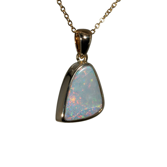 Light Opal Pendant in 9K Yellow Gold - Multicolour - Australian Opal Cutters and Pearl Divers