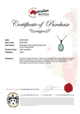 Light Opal Pendant in 9K Yellow Gold - Multicolour - Australian Opal Cutters and Pearl Divers