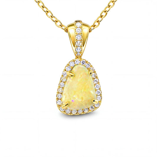Light Opal Pendant in 9K Yellow Gold - Multicolour - Australian Opal Cutters and Pearl Divers