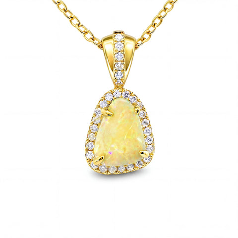Light Opal Pendant in 9K Yellow Gold - Multicolour - Australian Opal Cutters and Pearl Divers