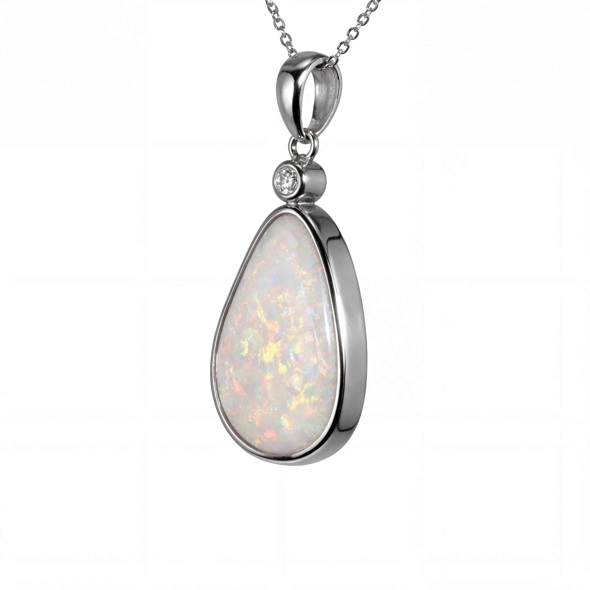 Light Opal Pendant in Platinum - Multicolour - Australian Opal Cutters and Pearl Divers