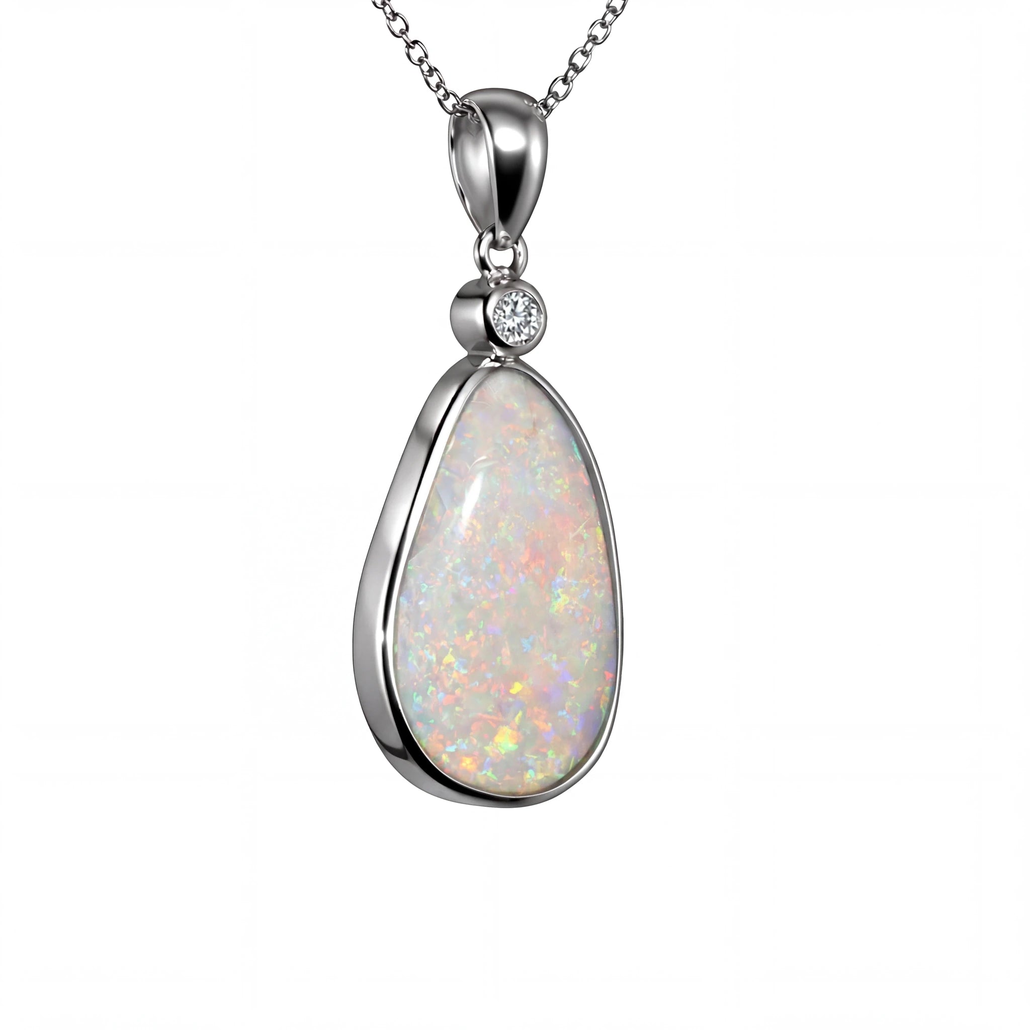 Light Opal Pendant in Platinum - Multicolour - Australian Opal Cutters and Pearl Divers