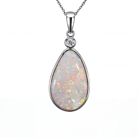 Light Opal Pendant in Platinum - Multicolour - Australian Opal Cutters and Pearl Divers