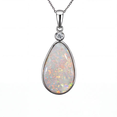 Light Opal Pendant in Platinum - Multicolour - Australian Opal Cutters and Pearl Divers