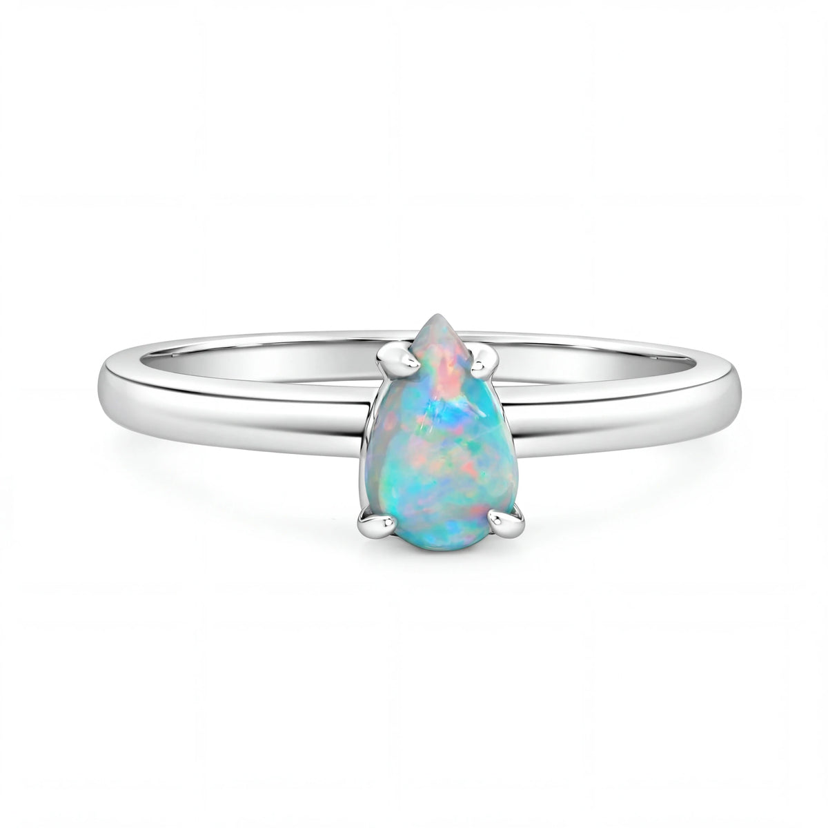Light Opal Ring in 14K White Gold - Multicolour - Australian Opal Cutters and Pearl Divers