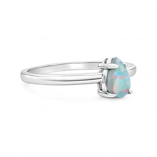 Light Opal Ring in 14K White Gold - Multicolour - Australian Opal Cutters and Pearl Divers