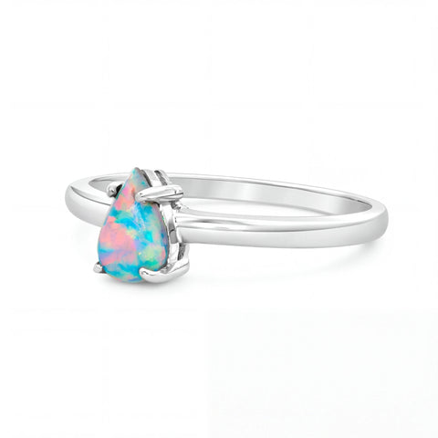 Light Opal Ring in 14K White Gold - Multicolour - Australian Opal Cutters and Pearl Divers