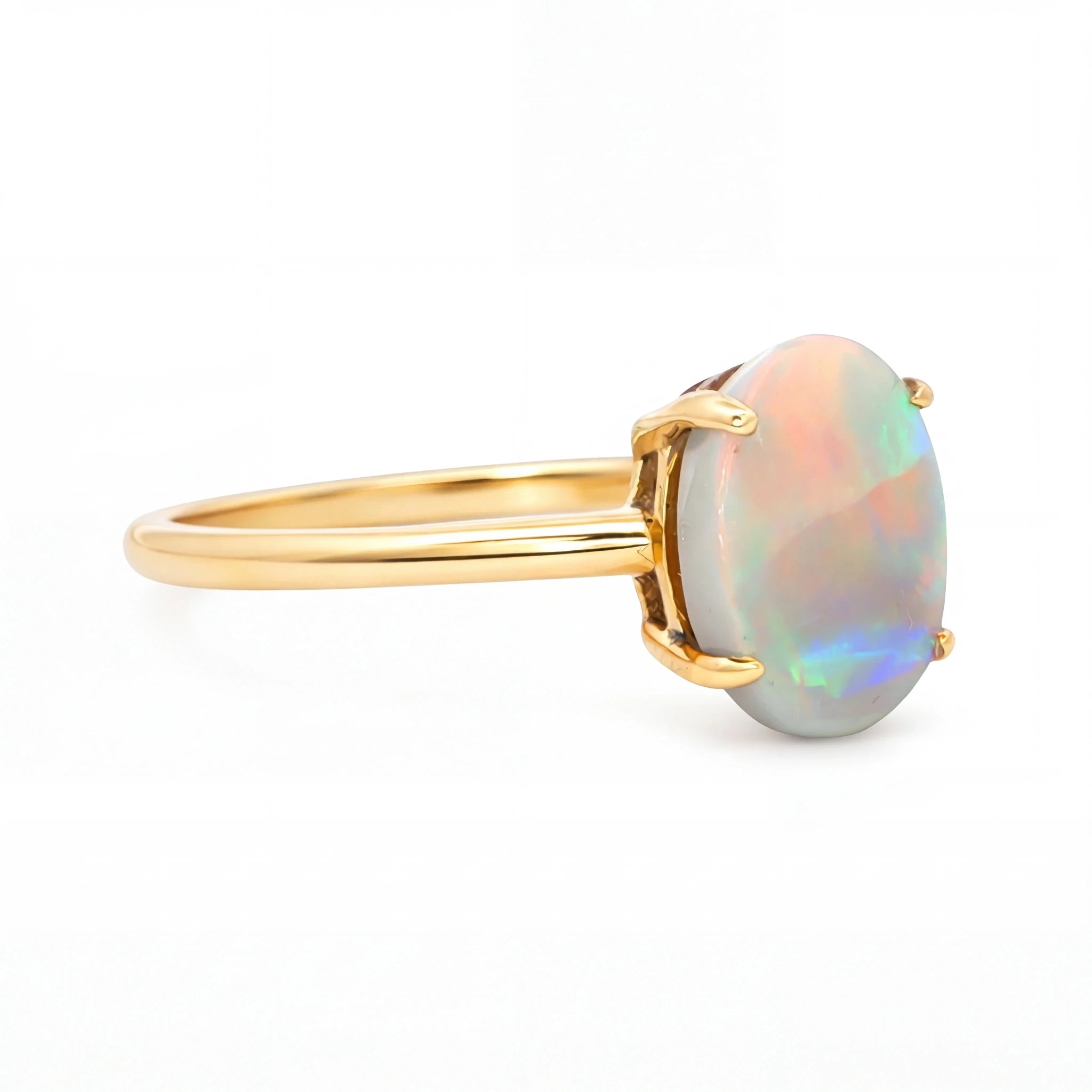 Light Opal Ring In 9k Yellow Gold - Multicolour - Australian Opal Cutters and Pearl Divers