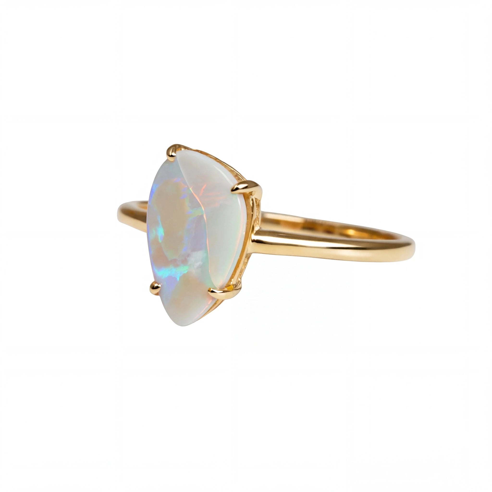 Light Opal Ring In 9k Yellow Gold - Multicolour - Australian Opal Cutters and Pearl Divers