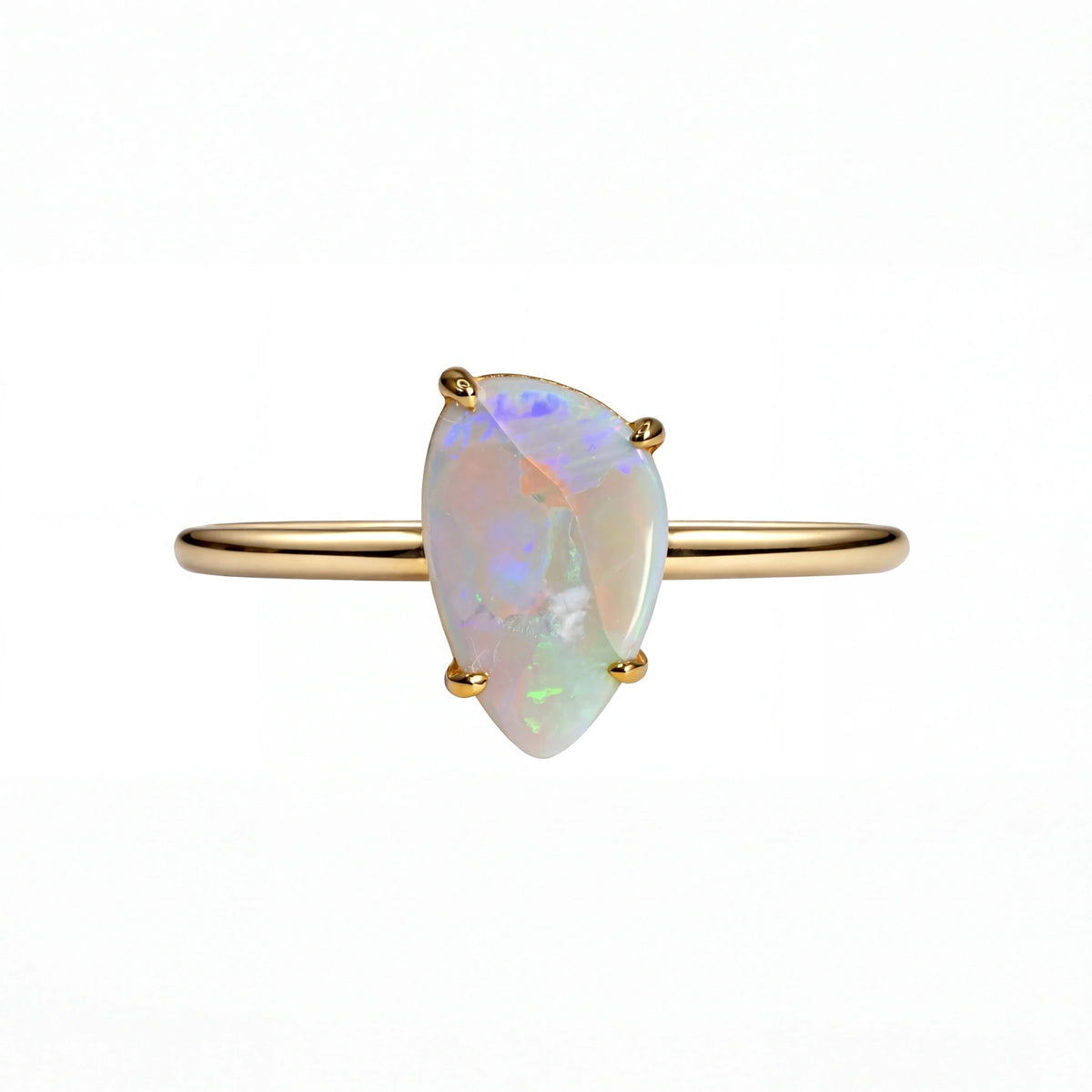 Light Opal Ring In 9k Yellow Gold - Multicolour - Australian Opal Cutters and Pearl Divers