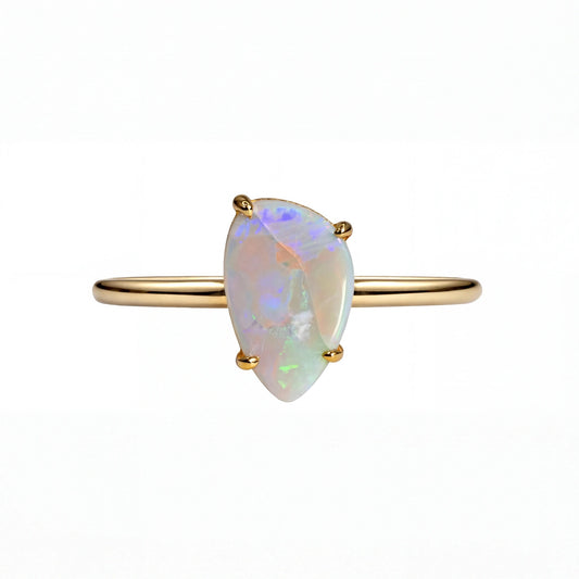 Light Opal Ring In 9k Yellow Gold - Multicolour - Australian Opal Cutters and Pearl Divers