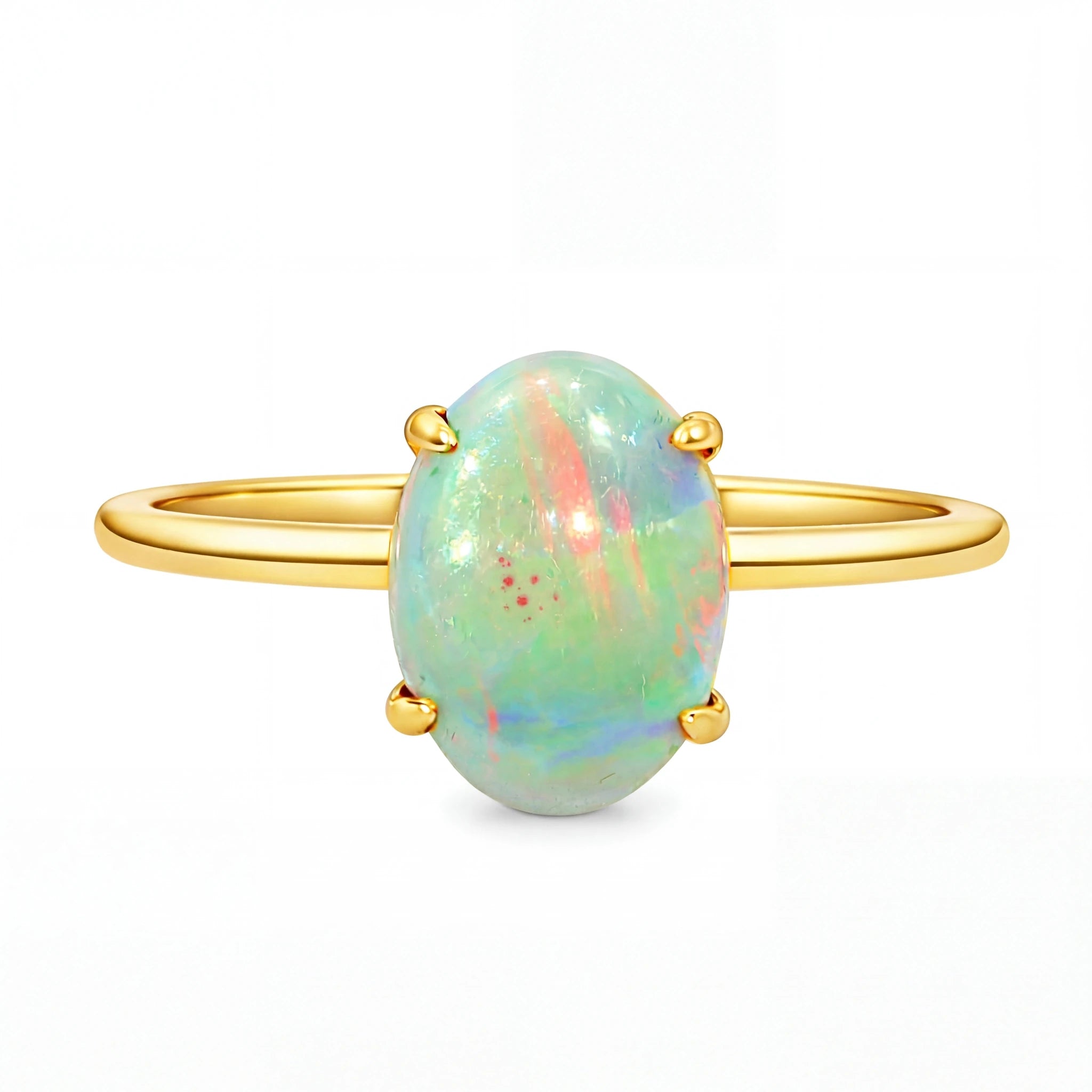 Light Opal Ring In 9k Yellow Gold - Multicolour - Australian Opal Cutters and Pearl Divers