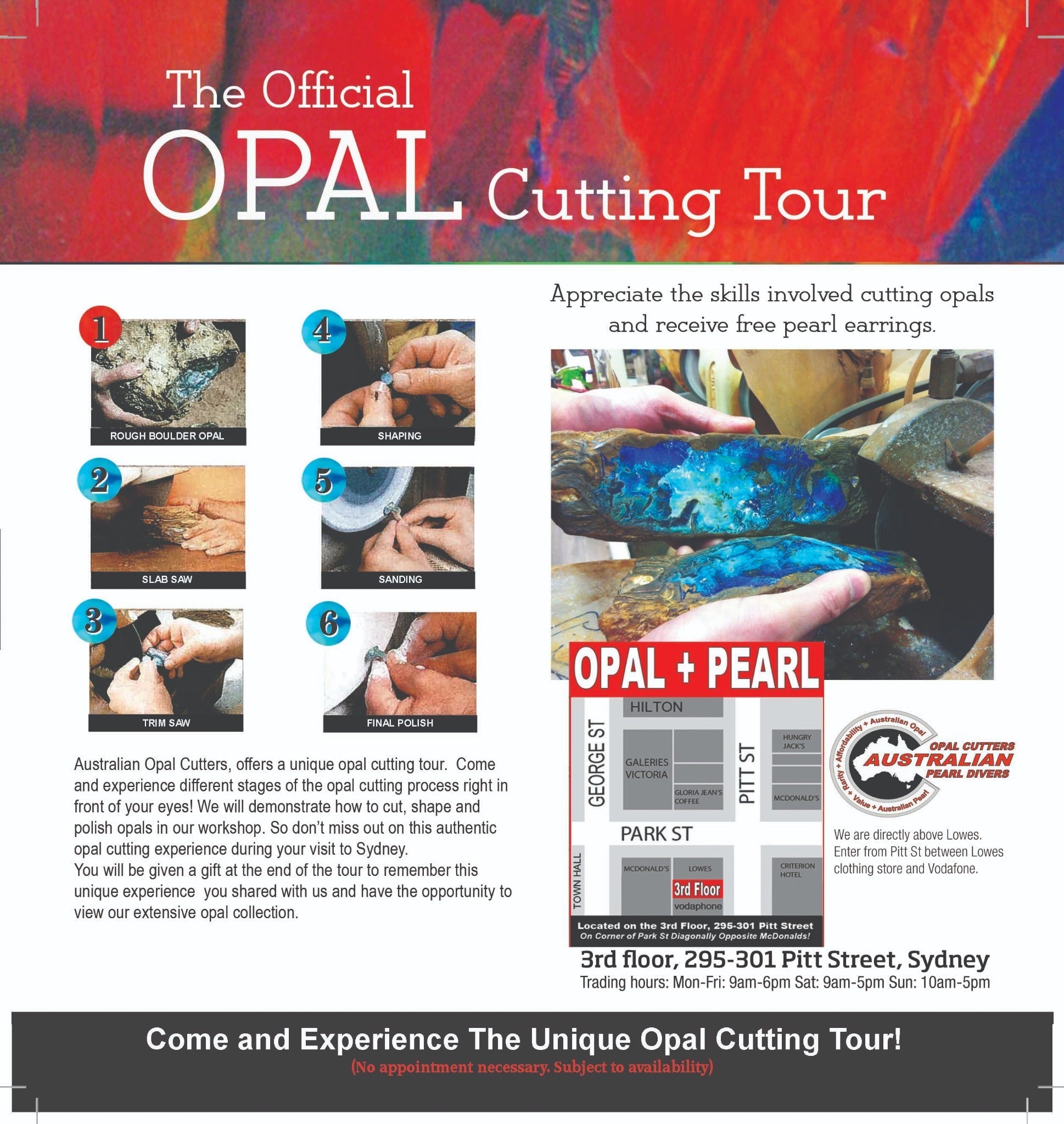 Opal cutting experience demonstration flyer