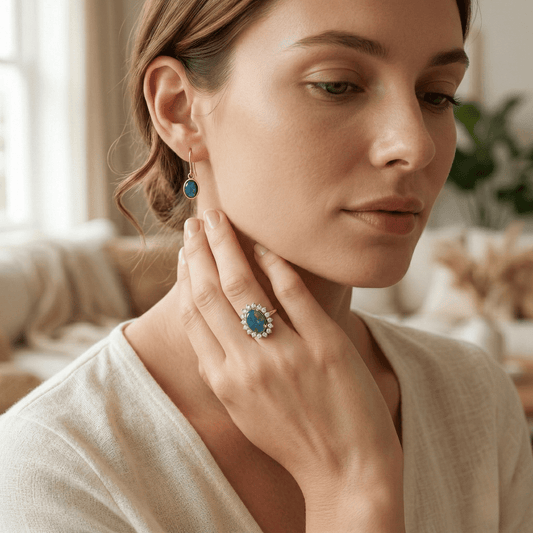 Opal Ring & Earrings Set - Australian Opal Cutters and Pearl Divers